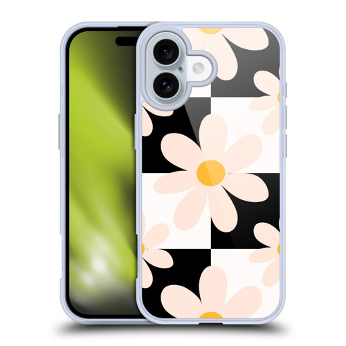 Gabriela Thomeu Retro Black & White Checkered Daisies Soft Gel Case for Apple iPhone 16