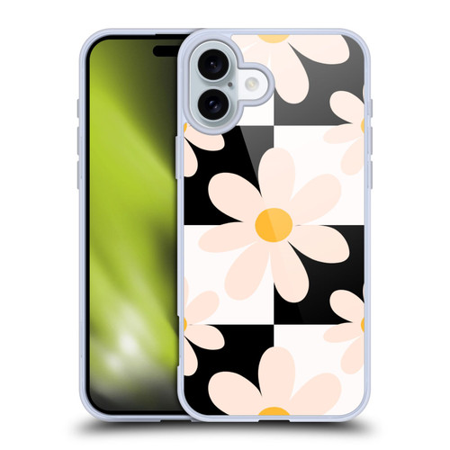 Gabriela Thomeu Retro Black & White Checkered Daisies Soft Gel Case for Apple iPhone 16 Plus