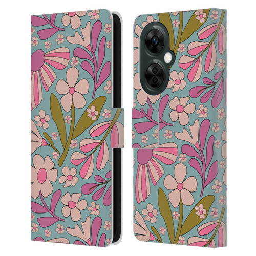 Gabriela Thomeu Retro Groovy 70s Blue Leather Book Wallet Case Cover For OnePlus Nord CE 3 Lite 5G