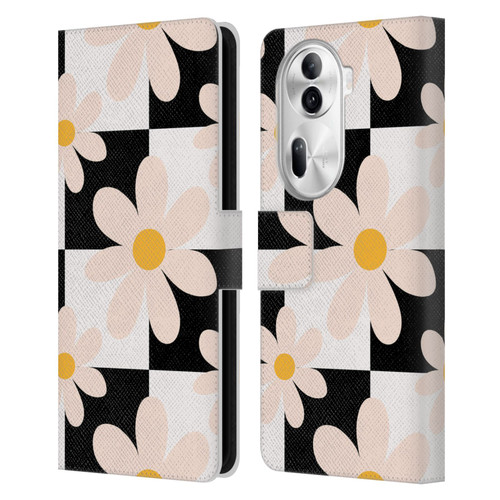 Gabriela Thomeu Retro Black & White Checkered Daisies Leather Book Wallet Case Cover For OPPO Reno11