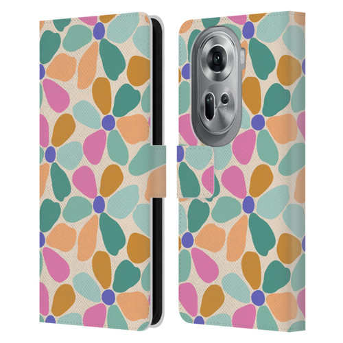 Gabriela Thomeu Retro Colorful Flowers Leather Book Wallet Case Cover For OPPO Reno11 Pro