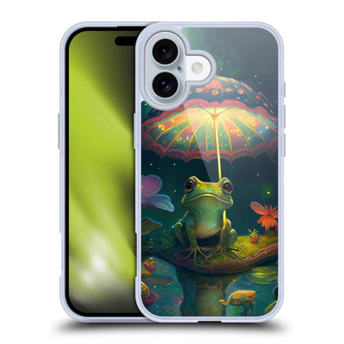 JK Stewart Art Frog With Umbrella Soft Gel Case for Apple iPhone 16