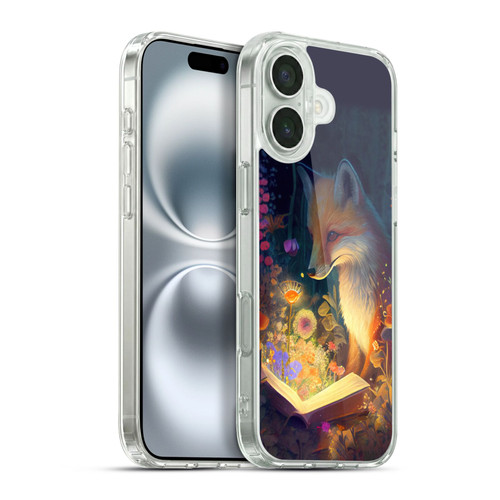 JK Stewart Art Fox Reading Soft Gel Case for Apple iPhone 16 Plus