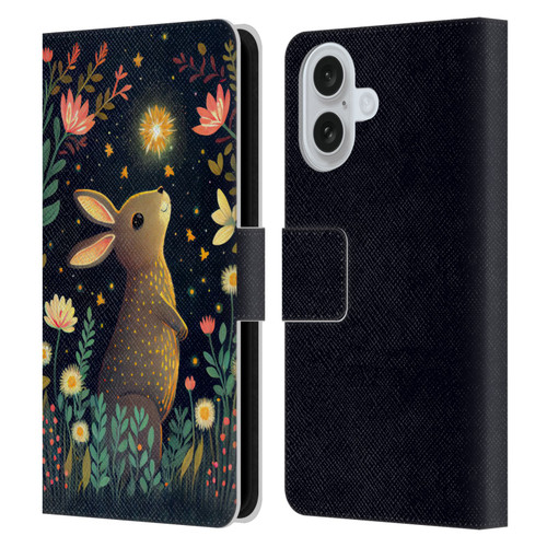 JK Stewart Art Rabbit Catching Falling Star Leather Book Wallet Case Cover For Apple iPhone 16