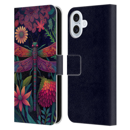 JK Stewart Art Dragonfly Purple Leather Book Wallet Case Cover For Apple iPhone 16 Plus