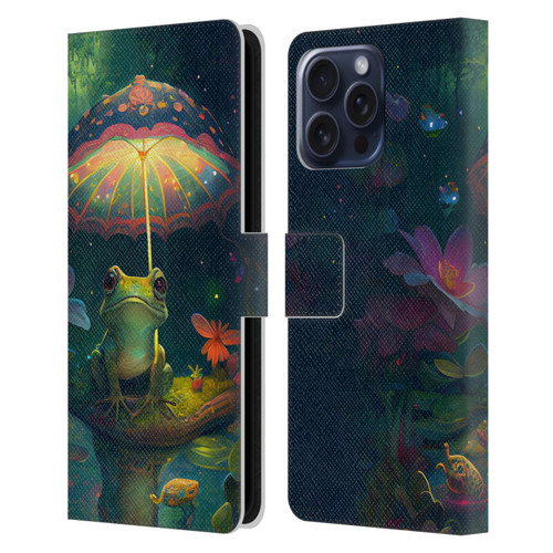 JK Stewart Art Frog With Umbrella Leather Book Wallet Case Cover For Apple iPhone 16 Pro Max
