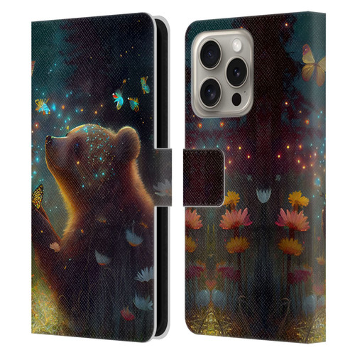 JK Stewart Art Bear Leather Book Wallet Case Cover For Apple iPhone 16 Pro