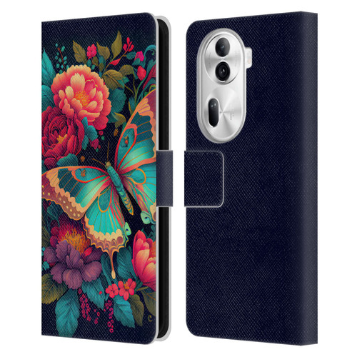 JK Stewart Art Butterfly And Flowers Leather Book Wallet Case Cover For OPPO Reno11