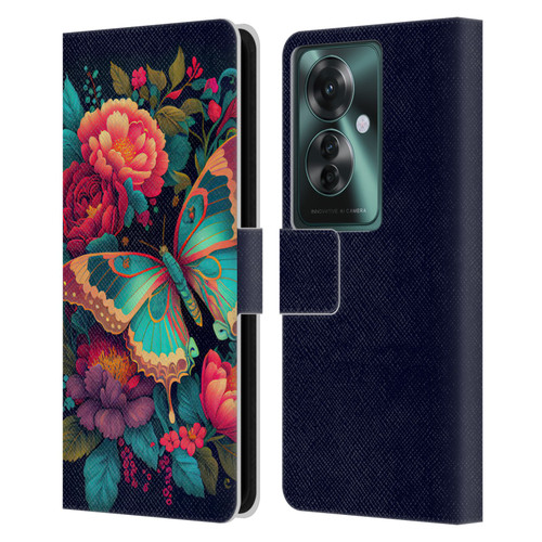 JK Stewart Art Butterfly And Flowers Leather Book Wallet Case Cover For OPPO Reno11 F 5G / F25 Pro 5G