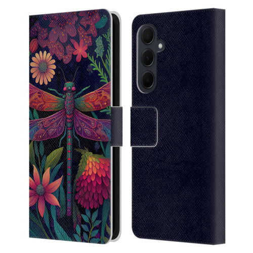 JK Stewart Art Dragonfly Purple Leather Book Wallet Case Cover For Samsung Galaxy A35 5G