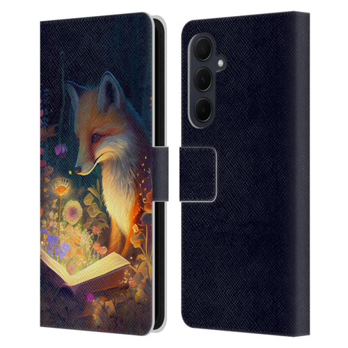 JK Stewart Art Fox Reading Leather Book Wallet Case Cover For Samsung Galaxy A35 5G