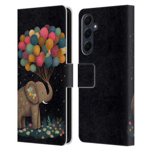 JK Stewart Art Elephant Holding Balloon Leather Book Wallet Case Cover For Samsung Galaxy A55 5G