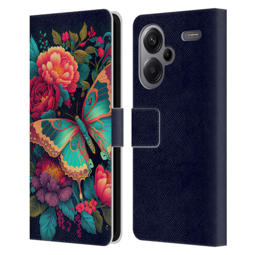 JK Stewart Art Butterfly And Flowers Leather Book Wallet Case Cover For Xiaomi Redmi Note 13 Pro Plus 5G