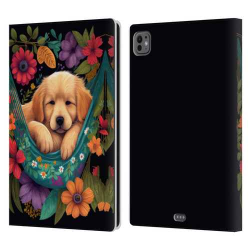 JK Stewart Graphics Golden Retriever In Hammock Leather Book Wallet Case Cover For Apple iPad Pro 11 M4 2024
