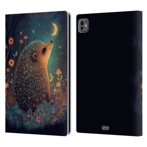 JK Stewart Graphics Hedgehog Looking Up At Stars Leather Book Wallet Case Cover For Apple iPad Pro 11 M4 2024