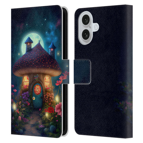 JK Stewart Graphics Mushroom House Leather Book Wallet Case Cover For Apple iPhone 16