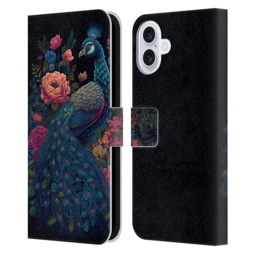JK Stewart Graphics Peacock In Night Garden Leather Book Wallet Case Cover For Apple iPhone 16 Plus