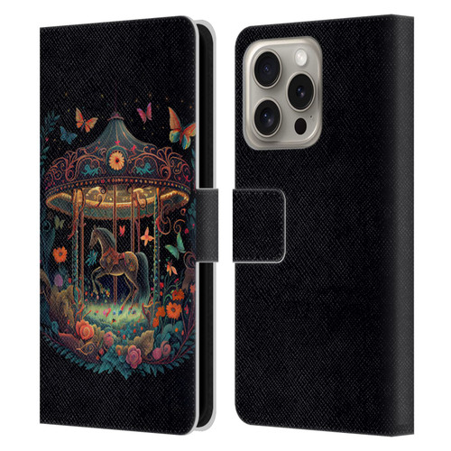 JK Stewart Graphics Carousel Dark Knight Garden Leather Book Wallet Case Cover For Apple iPhone 16 Pro