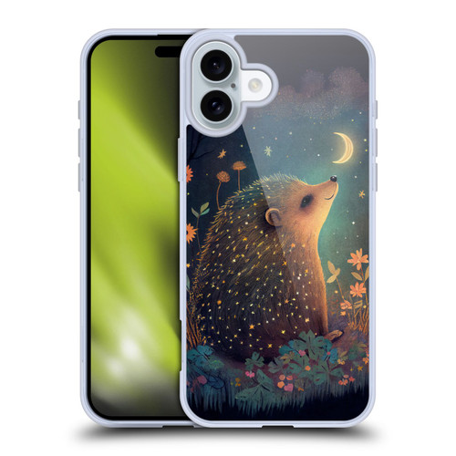 JK Stewart Graphics Hedgehog Looking Up At Stars Soft Gel Case for Apple iPhone 16 Plus