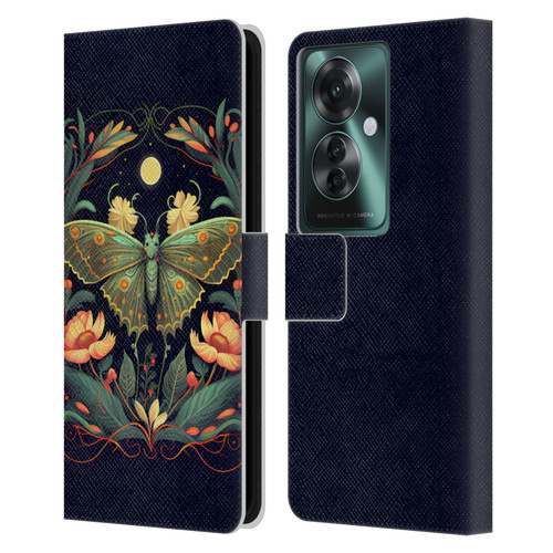 JK Stewart Graphics Lunar Moth Night Garden Leather Book Wallet Case Cover For OPPO Reno11 F 5G / F25 Pro 5G