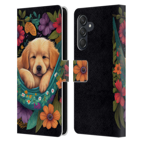 JK Stewart Graphics Golden Retriever In Hammock Leather Book Wallet Case Cover For Samsung Galaxy M55 5G