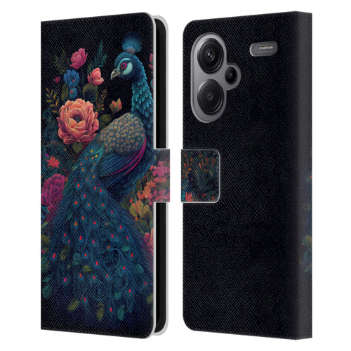 JK Stewart Graphics Peacock In Night Garden Leather Book Wallet Case Cover For Xiaomi Redmi Note 13 Pro Plus 5G