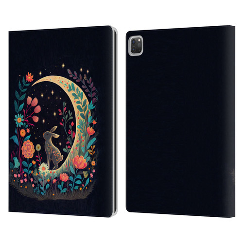 JK Stewart Key Art Rabbit On Crescent Moon Leather Book Wallet Case Cover For Apple iPad Pro 13 M4 2024