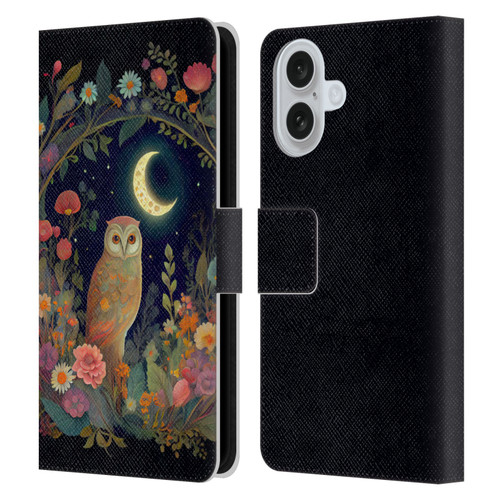 JK Stewart Key Art Owl Crescent Moon Night Garden Leather Book Wallet Case Cover For Apple iPhone 16