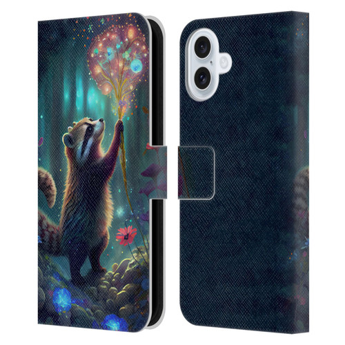 JK Stewart Key Art Raccoon Leather Book Wallet Case Cover For Apple iPhone 16 Plus