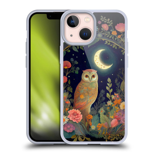 JK Stewart Key Art Owl Crescent Moon Night Garden Soft Gel Case for Apple iPhone 13 Mini