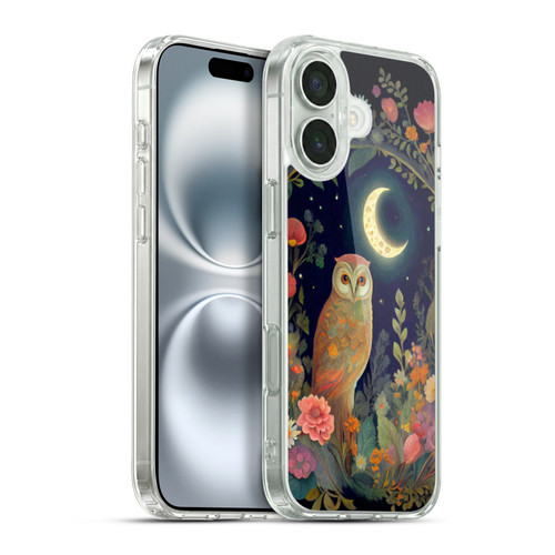 JK Stewart Key Art Owl Crescent Moon Night Garden Soft Gel Case for Apple iPhone 16 Plus & MagSafe