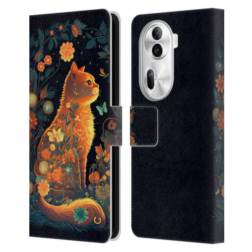 JK Stewart Key Art Orange Cat Sitting Leather Book Wallet Case Cover For OPPO Reno11