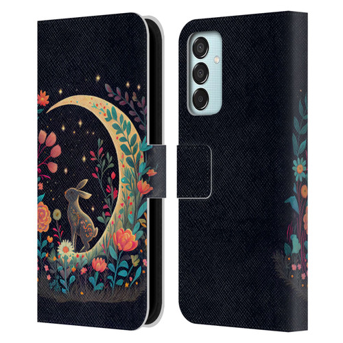 JK Stewart Key Art Rabbit On Crescent Moon Leather Book Wallet Case Cover For Samsung Galaxy M15/F15 5G