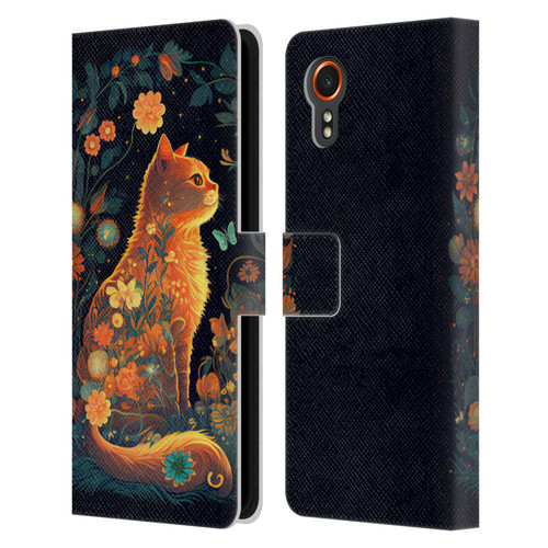 JK Stewart Key Art Orange Cat Sitting Leather Book Wallet Case Cover For Samsung Galaxy Xcover7 5G