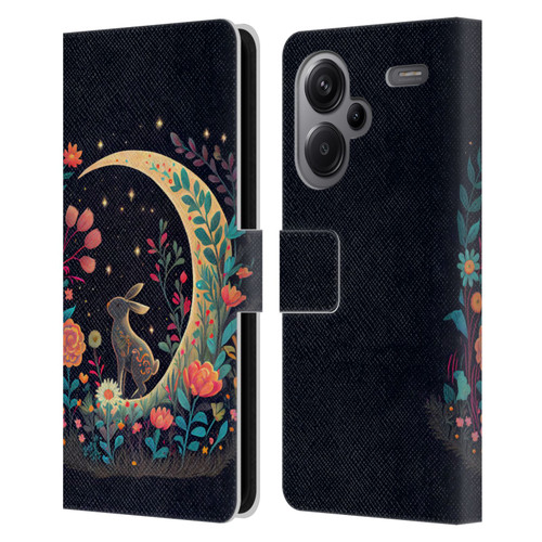 JK Stewart Key Art Rabbit On Crescent Moon Leather Book Wallet Case Cover For Xiaomi Redmi Note 13 Pro Plus 5G