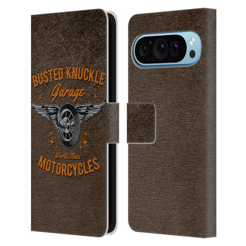 Busted Knuckle Garage Graphics Motorcycles Leather Book Wallet Case Cover For Google Pixel 9 / Pixel 9 Pro