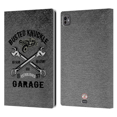 Busted Knuckle Garage Graphics No Scar Leather Book Wallet Case Cover For Apple iPad Pro 11 M4 2024