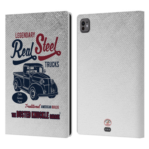 Busted Knuckle Garage Graphics Real Steel Leather Book Wallet Case Cover For Apple iPad Pro 11 M4 2024