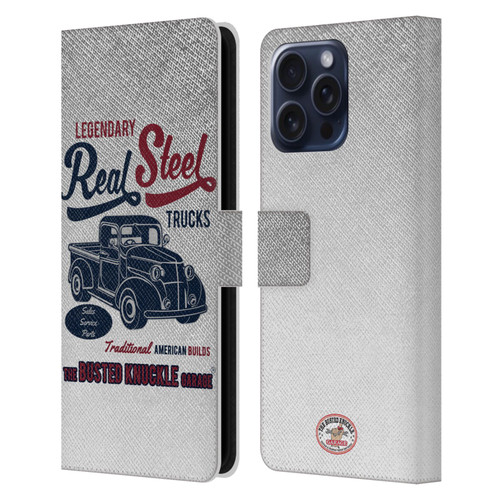 Busted Knuckle Garage Graphics Real Steel Leather Book Wallet Case Cover For Apple iPhone 16 Pro Max