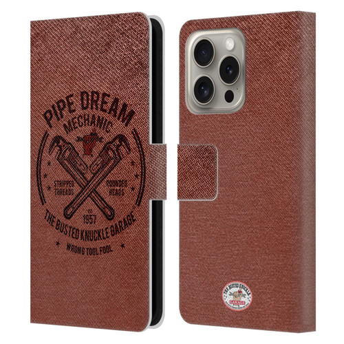 Busted Knuckle Garage Graphics Pipe Dream Leather Book Wallet Case Cover For Apple iPhone 16 Pro