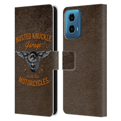 Busted Knuckle Garage Graphics Motorcycles Leather Book Wallet Case Cover For Motorola Moto G34 5G