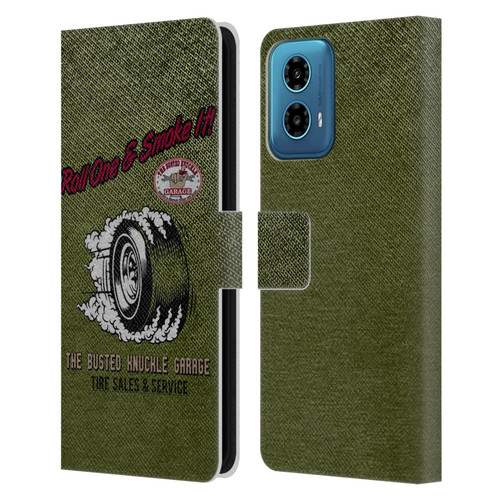 Busted Knuckle Garage Graphics Tire Leather Book Wallet Case Cover For Motorola Moto G34 5G