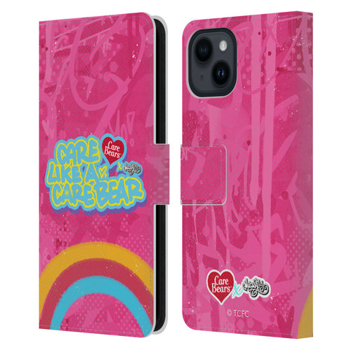 Care Bears Graffiti Collection by Murwalls Rainbow In Pink Leather Book Wallet Case Cover For Apple iPhone 15