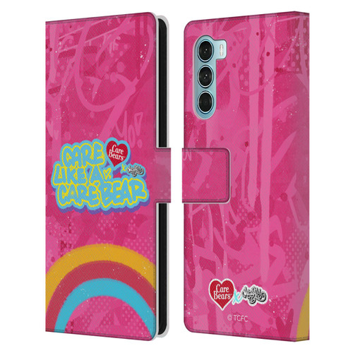 Care Bears Graffiti Collection by Murwalls Rainbow In Pink Leather Book Wallet Case Cover For Motorola Edge S30 / Moto G200 5G
