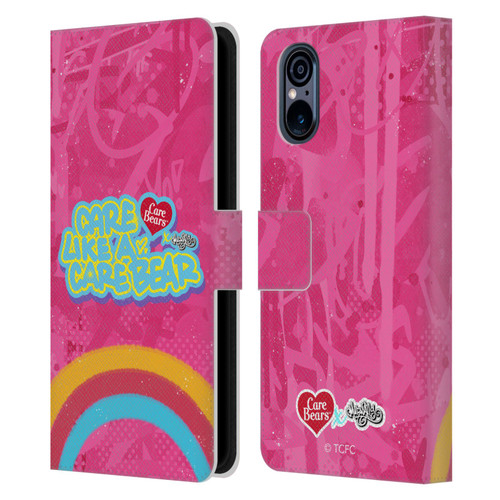 Care Bears Graffiti Collection by Murwalls Rainbow In Pink Leather Book Wallet Case Cover For Sony Xperia 5 V 5G