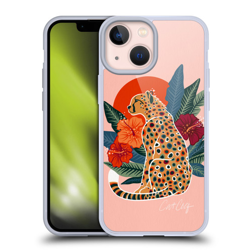 Cat Coquillette Tropical Wildlife Cheetah And Hibiscus Soft Gel Case for Apple iPhone 13 Mini