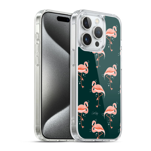Cat Coquillette Tropical Wildlife Flamingo Sparkles Soft Gel Case for Apple iPhone 15 Pro & MagSafe