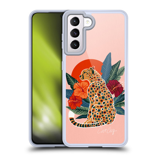 Cat Coquillette Tropical Wildlife Cheetah And Hibiscus Soft Gel Case for Samsung Galaxy S21 5G