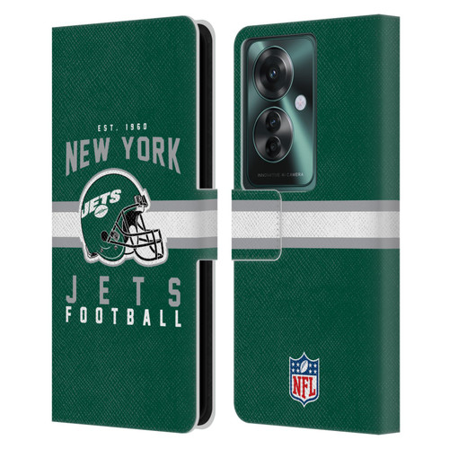 NFL New York Jets Graphics Helmet Typography Leather Book Wallet Case Cover For OPPO Reno11 F 5G / F25 Pro 5G