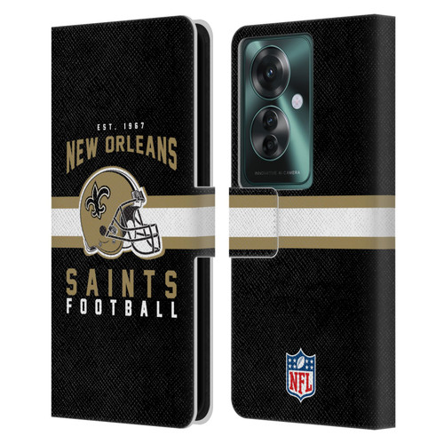 NFL New Orleans Saints Graphics Helmet Typography Leather Book Wallet Case Cover For OPPO Reno11 F 5G / F25 Pro 5G